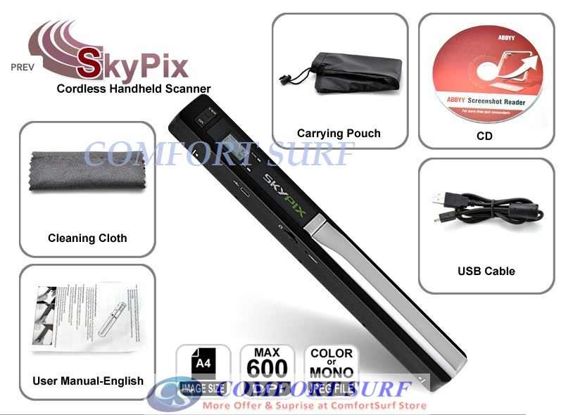 600dPi Mini Portable SkyPix Handheld / Cordless Color Scanner printer
